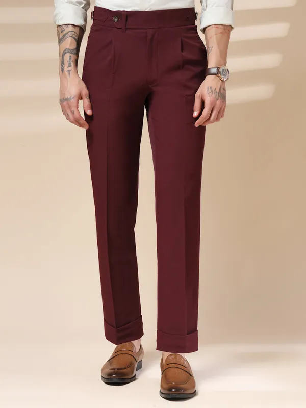 Wine_Polyester_Elegant_Gurkha_Trousers_For_Men