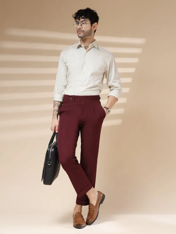 Wine_Polyester_Elegant_Gurkha_Trousers_For_Men