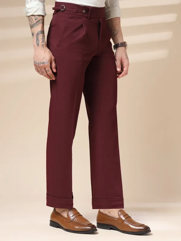 Wine_Polyester_Elegant_Gurkha_Trousers_For_Men
