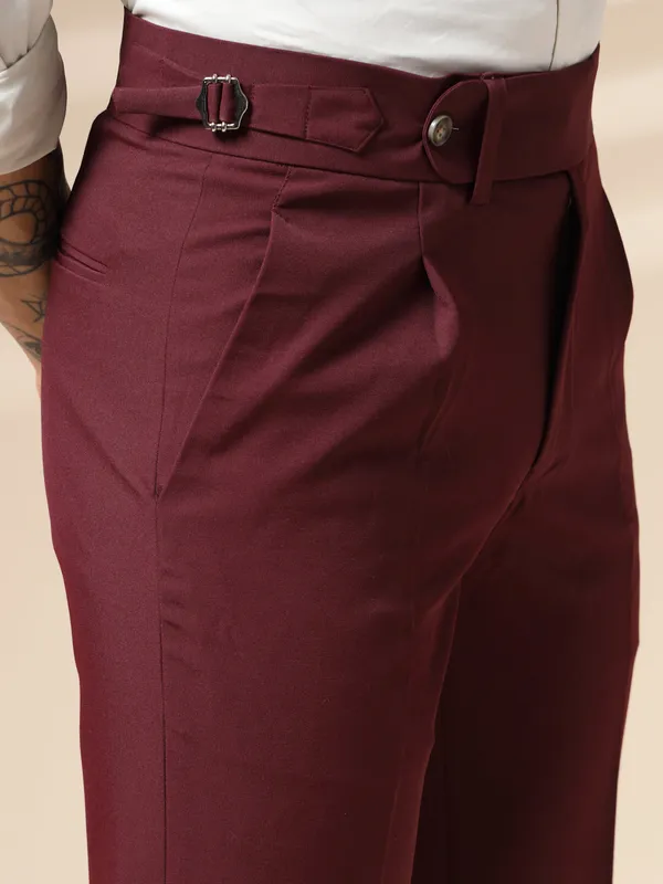 Wine_Polyester_Elegant_Gurkha_Trousers_For_Men