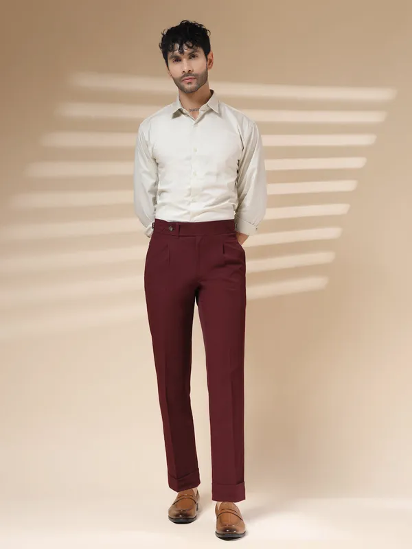 Wine_Polyester_Elegant_Gurkha_Trousers_For_Men