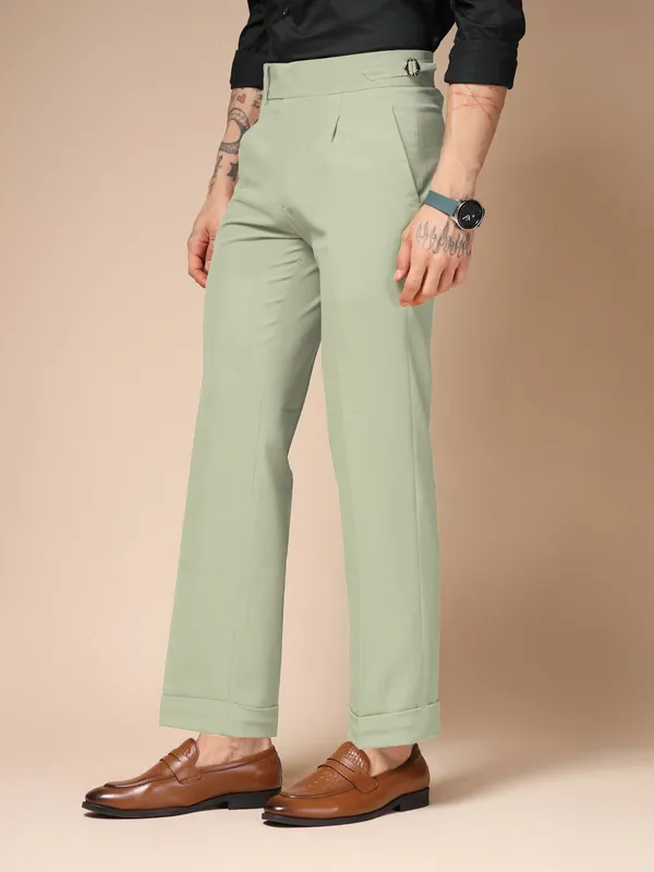 Lime_Polyester_Stretch_Elegant_Gurkha_Trousers_For_Men