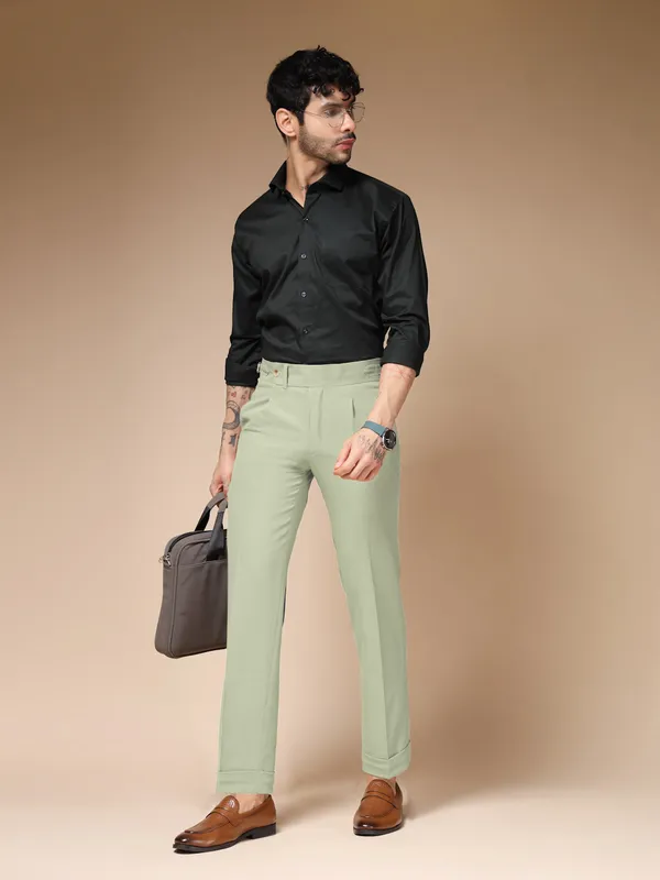 Lime_Polyester_Stretch_Elegant_Gurkha_Trousers_For_Men