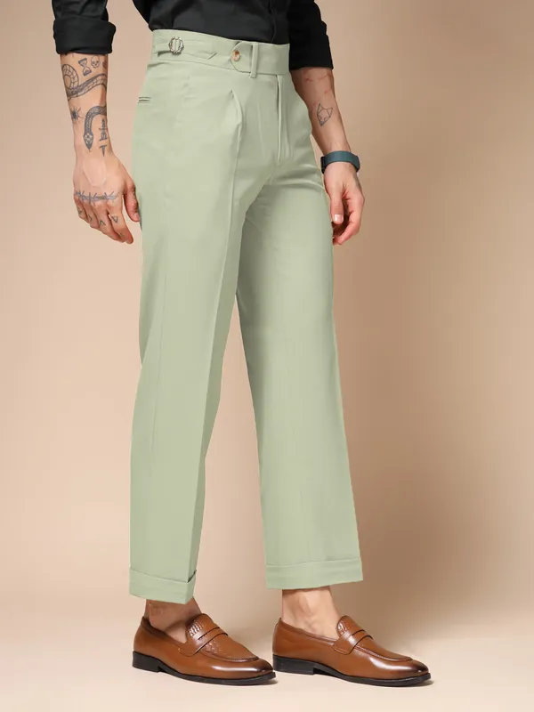Lime_Polyester_Stretch_Elegant_Gurkha_Trousers_For_Men