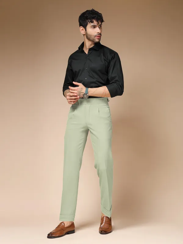 Lime_Polyester_Stretch_Elegant_Gurkha_Trousers_For_Men
