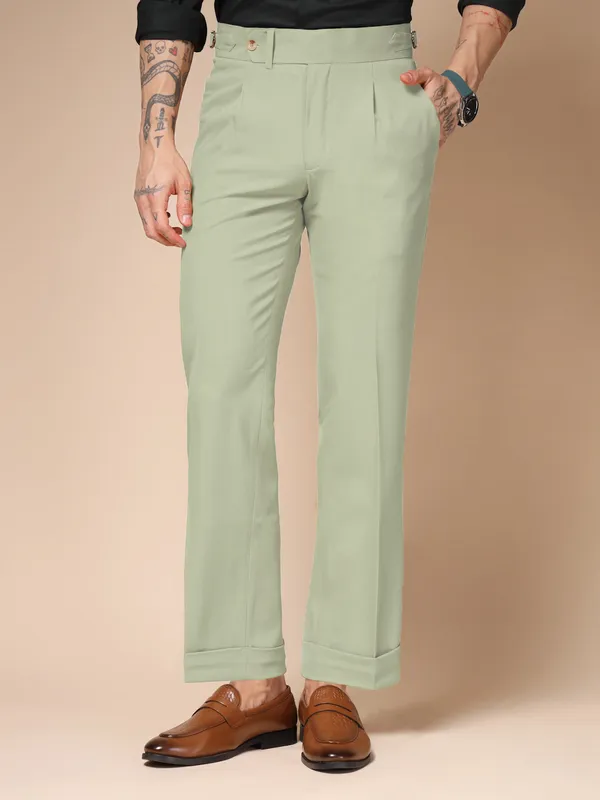 Lime_Polyester_Stretch_Elegant_Gurkha_Trousers_For_Men