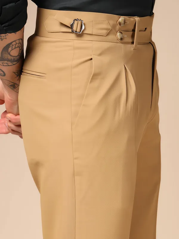Camel_Polyester_Double_Buttoned_Gurkha_Pants_For_Men