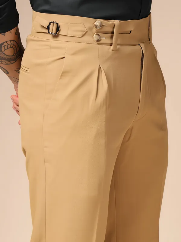 Camel_Polyester_Double_Buttoned_Gurkha_Pants_For_Men