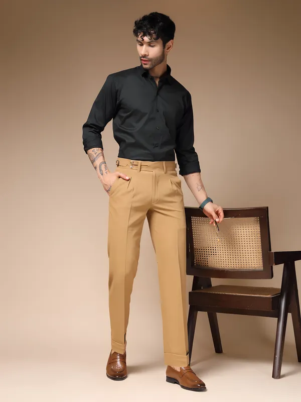 Camel_Polyester_Double_Buttoned_Gurkha_Pants_For_Men