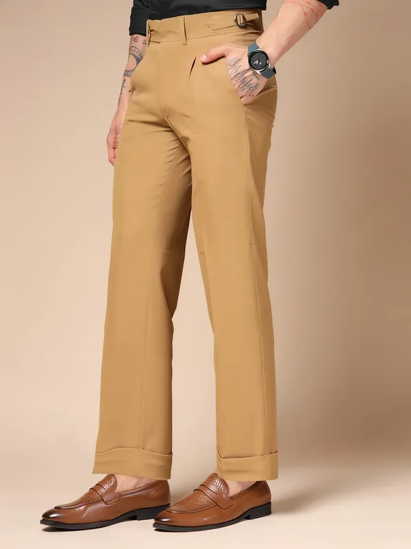 Camel_Polyester_Double_Buttoned_Gurkha_Pants_For_Men