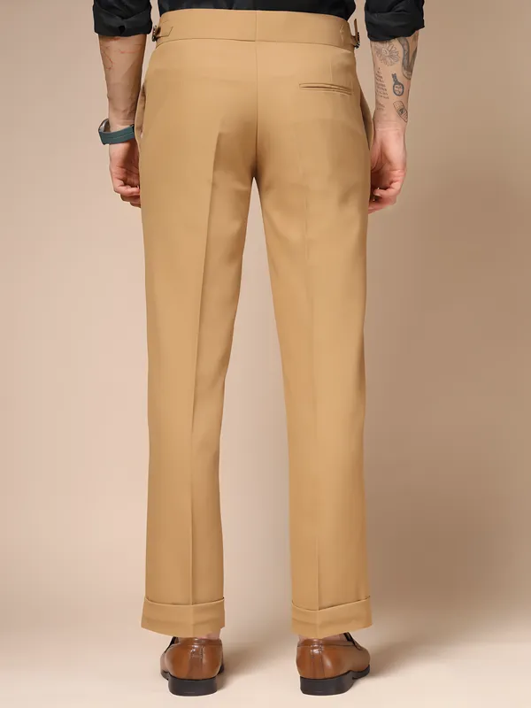 Camel_Polyester_Double_Buttoned_Gurkha_Pants_For_Men