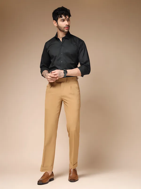 Camel_Polyester_Double_Buttoned_Gurkha_Pants_For_Men
