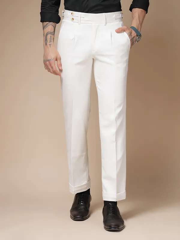 White_Polyester_Double_Button_Gurkha_Pants_For_Men