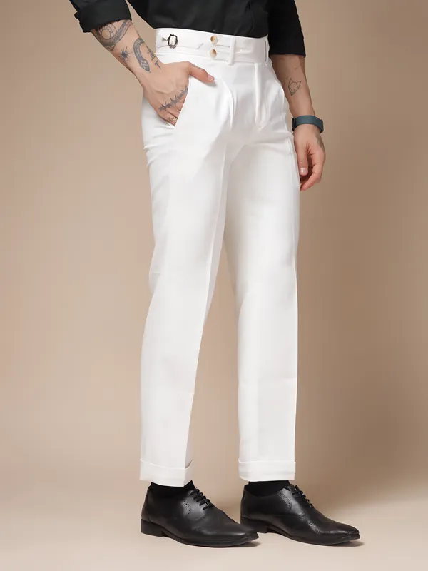 White_Polyester_Double_Button_Gurkha_Pants_For_Men