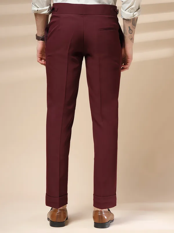 Wine_Polyester_Double_Button_Gurkha_Pants_For_Men