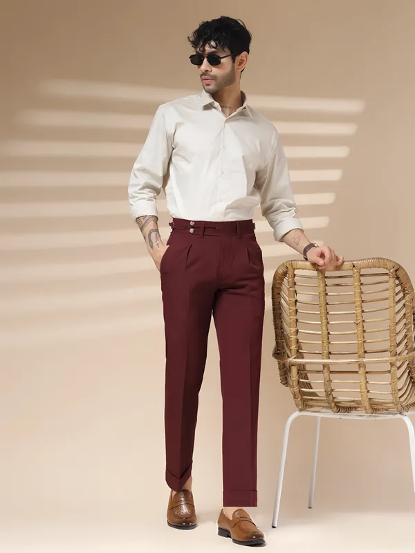 Wine_Polyester_Double_Button_Gurkha_Pants_For_Men
