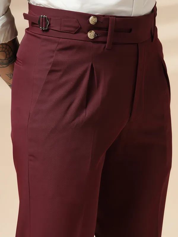 Wine_Polyester_Double_Button_Gurkha_Pants_For_Men