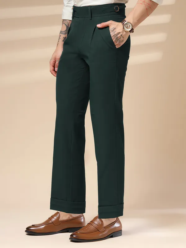 Bottle_Green_Polyester_Double_Button_Gurkha_Trousers_For_Men