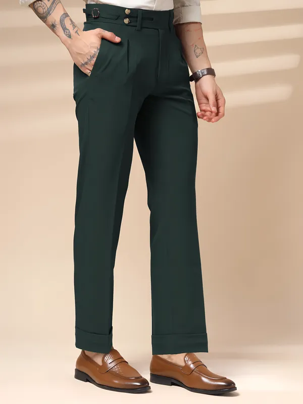 Bottle_Green_Polyester_Double_Button_Gurkha_Trousers_For_Men