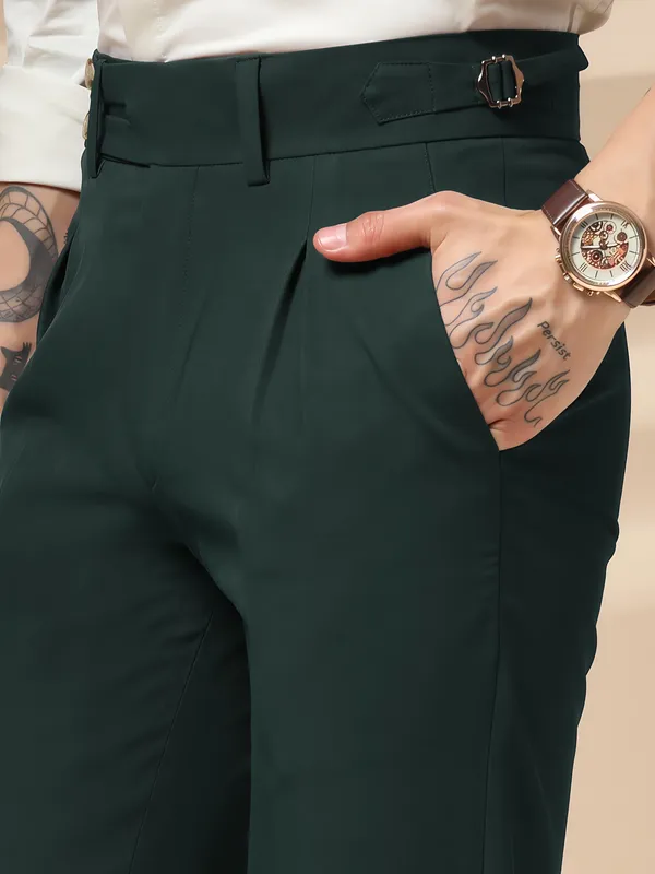 Bottle_Green_Polyester_Double_Button_Gurkha_Trousers_For_Men