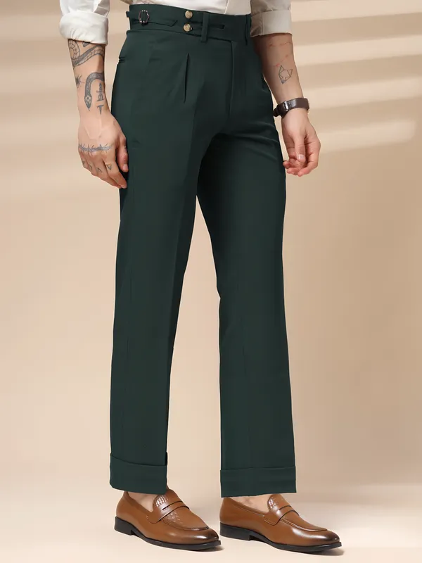 Bottle_Green_Polyester_Double_Button_Gurkha_Trousers_For_Men
