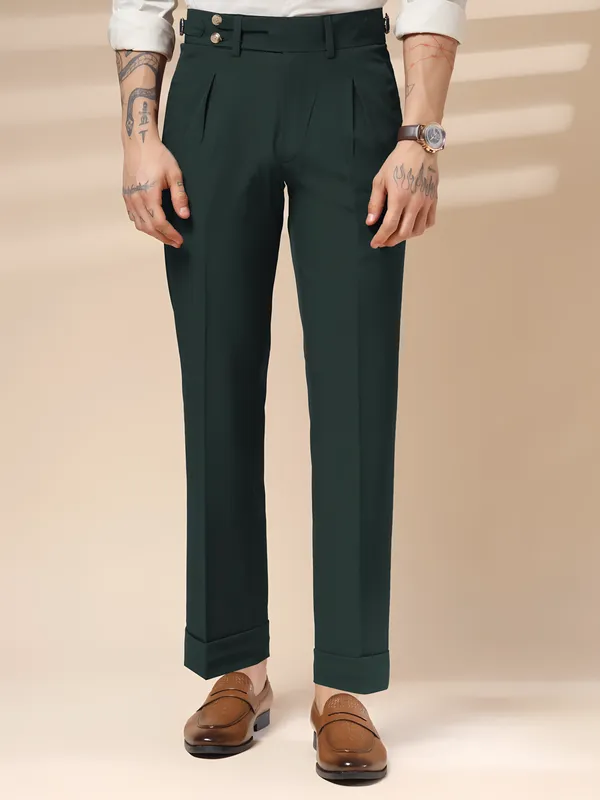 Bottle_Green_Polyester_Double_Button_Gurkha_Trousers_For_Men