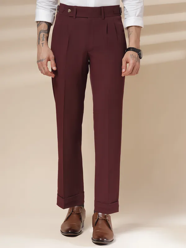 Wine_Polyester_Stretch_Signature_Gurkha_Pants_For_Men