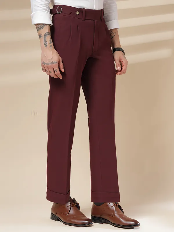 Wine_Polyester_Stretch_Signature_Gurkha_Pants_For_Men