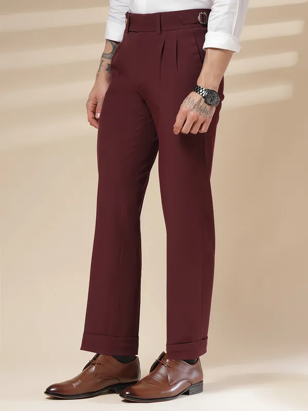 Wine_Polyester_Stretch_Signature_Gurkha_Pants_For_Men