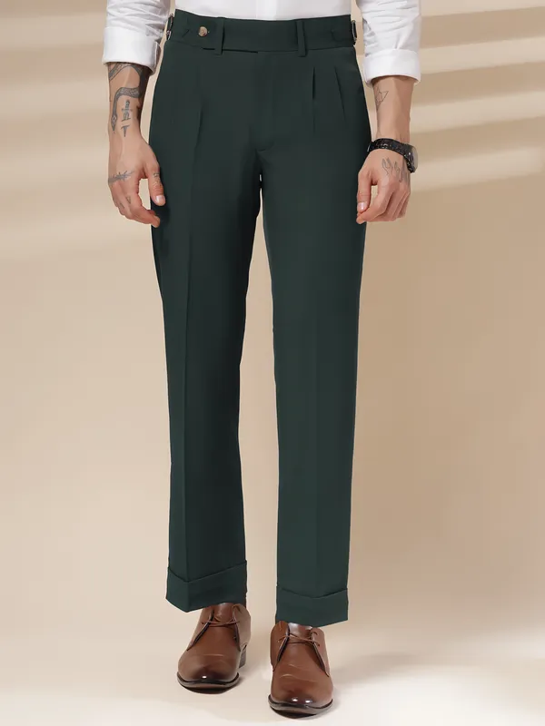 Bottle_Green_Polyester_Stretch_Signature_Gurkha_Pants_For_Men