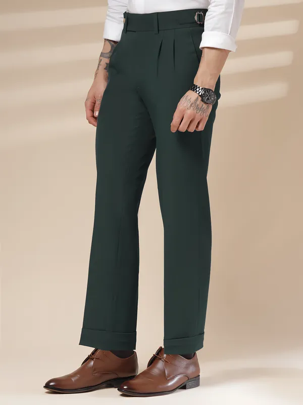 Bottle_Green_Polyester_Stretch_Signature_Gurkha_Pants_For_Men