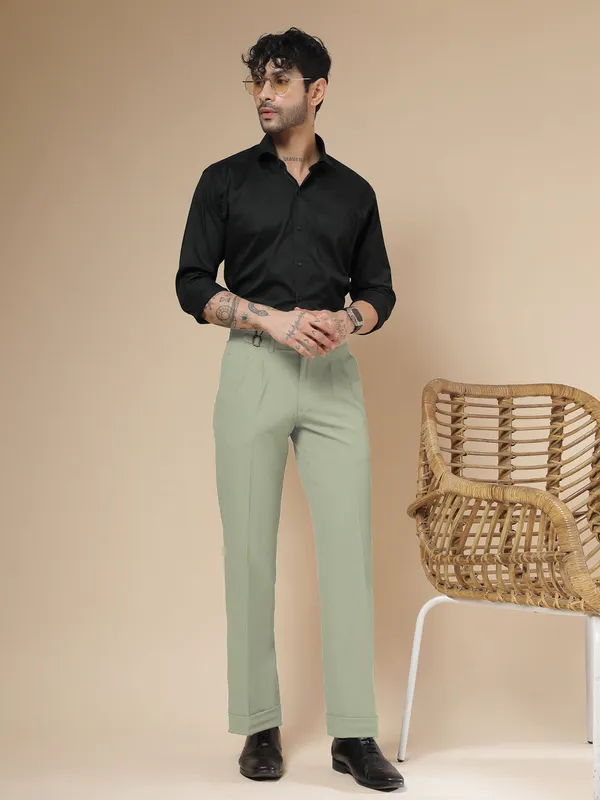 Lime_Polyester_Double_Buckle_Gurkha_Pants_For_Men