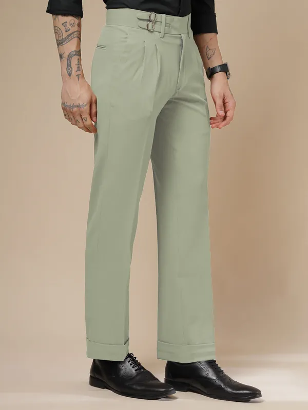 Lime_Polyester_Double_Buckle_Gurkha_Pants_For_Men