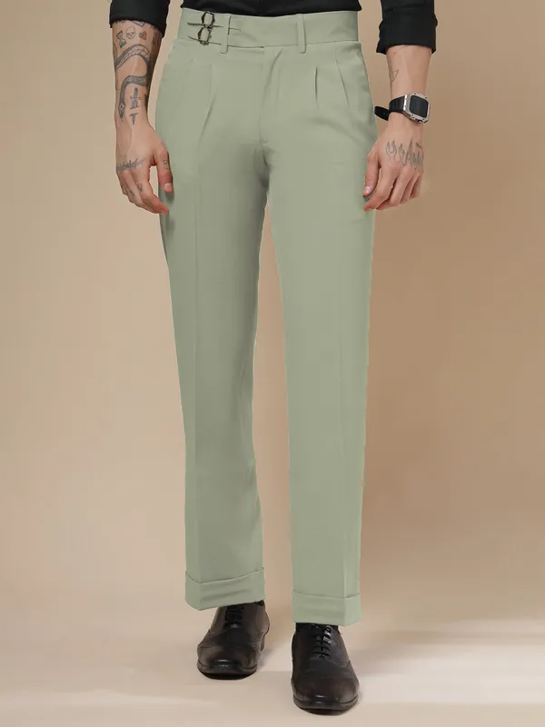 Lime_Polyester_Double_Buckle_Gurkha_Pants_For_Men