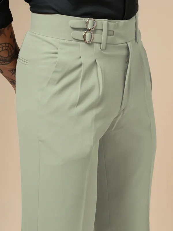Lime_Polyester_Double_Buckle_Gurkha_Pants_For_Men