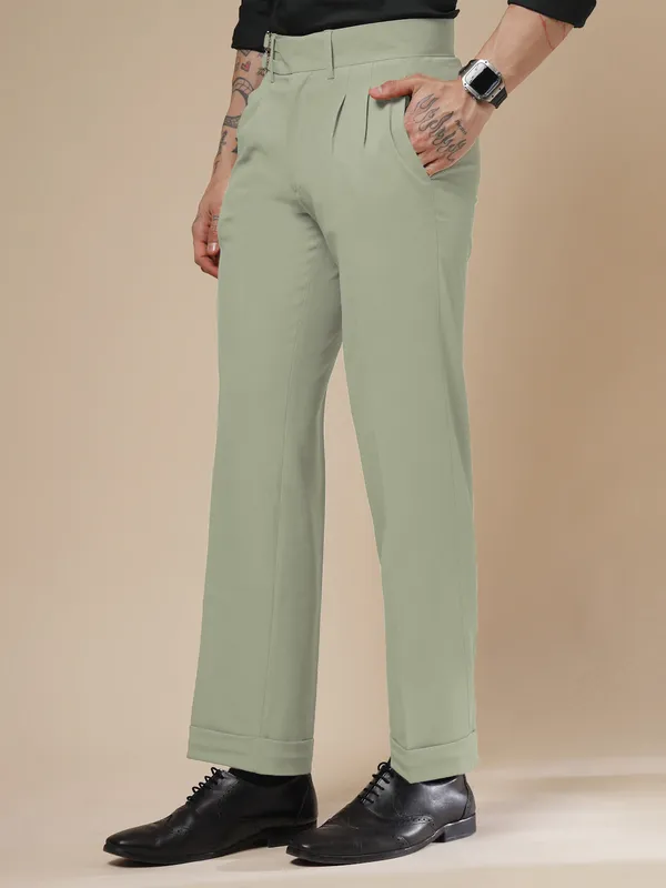 Lime_Polyester_Double_Buckle_Gurkha_Pants_For_Men