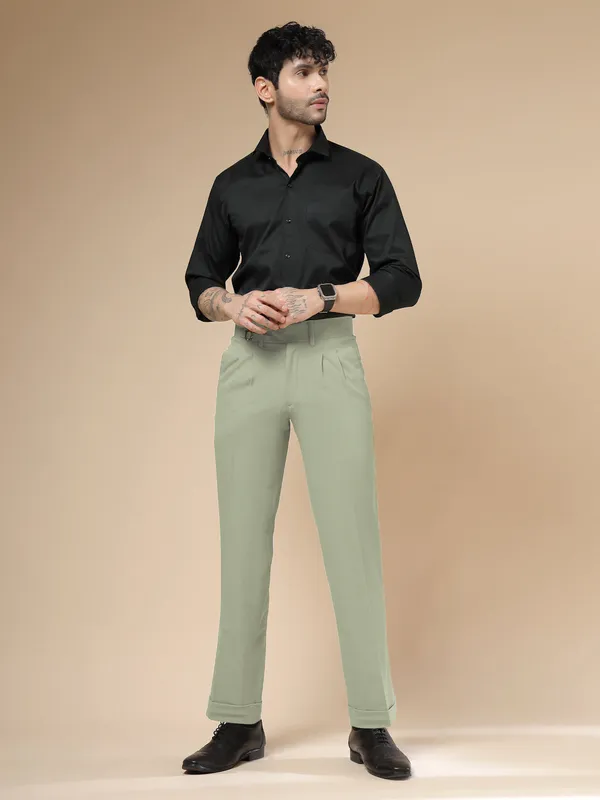Lime_Polyester_Double_Buckle_Gurkha_Pants_For_Men