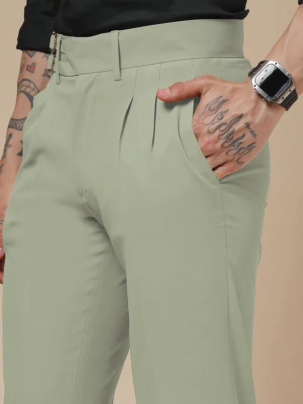 Lime_Polyester_Double_Buckle_Gurkha_Pants_For_Men