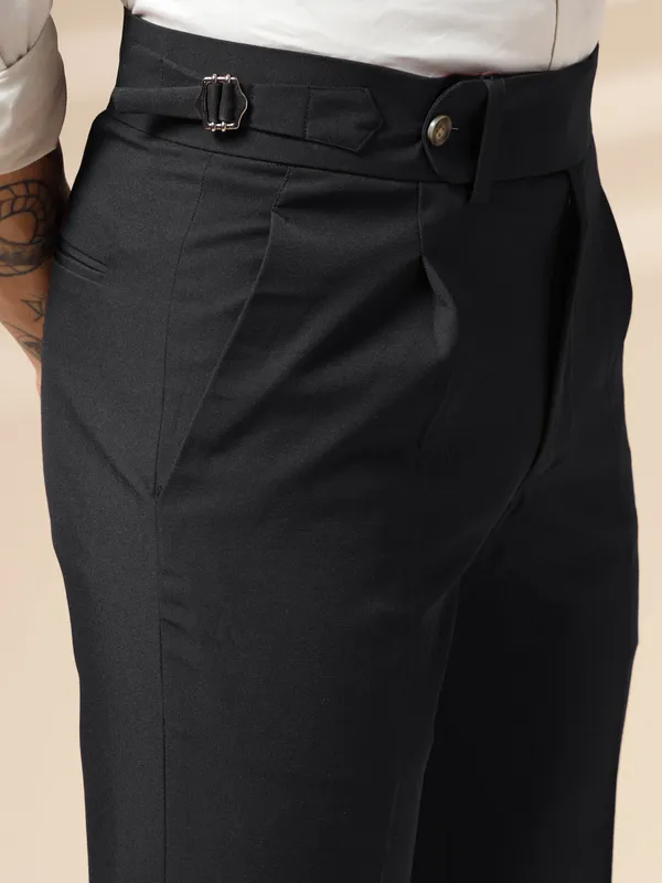 Black_Linen_Boot_Cut_Elegant_Gurkha_Pants_For_Men