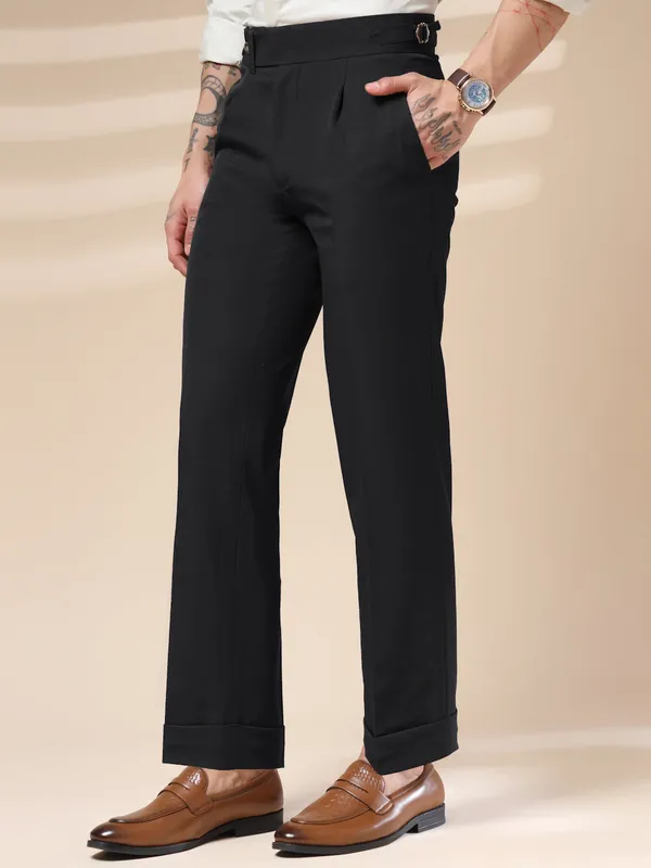 Black_Linen_Boot_Cut_Elegant_Gurkha_Pants_For_Men