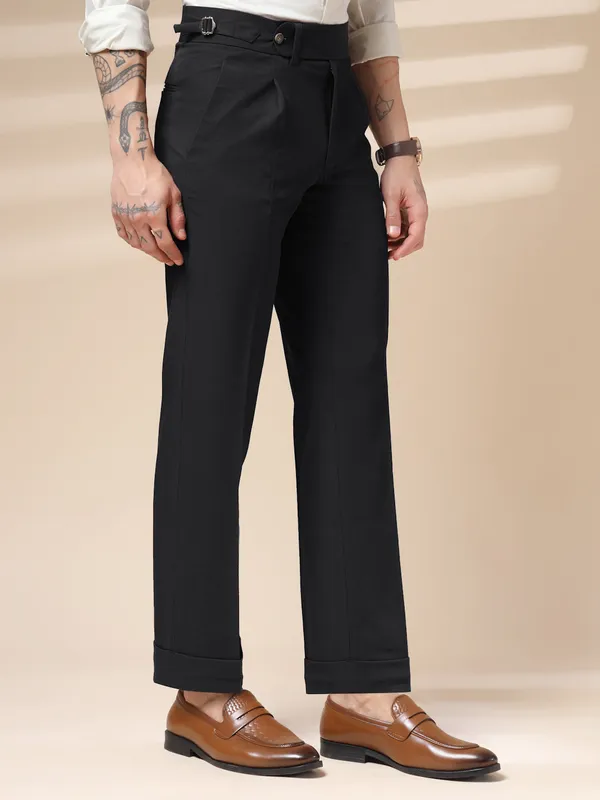 Black_Linen_Boot_Cut_Elegant_Gurkha_Pants_For_Men