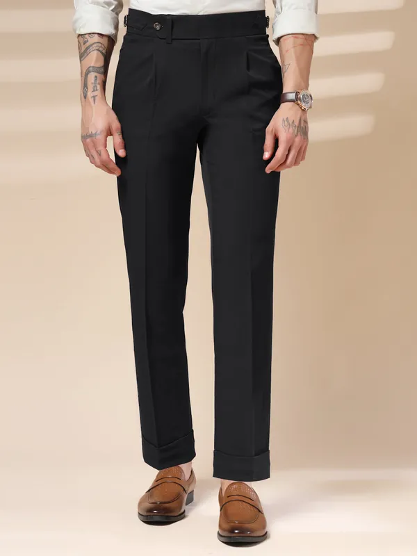 Black_Linen_Boot_Cut_Elegant_Gurkha_Pants_For_Men