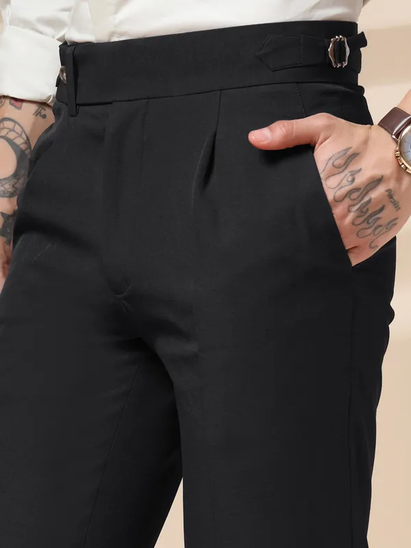 Black_Linen_Boot_Cut_Elegant_Gurkha_Pants_For_Men