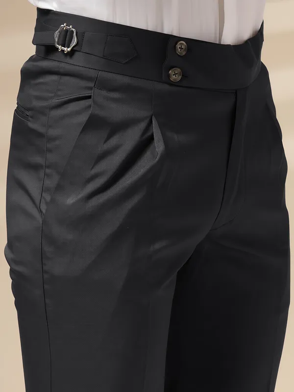 Black_Polyester_Stretch_Signature_Buttoned_Gurkha_Pants_For_Men