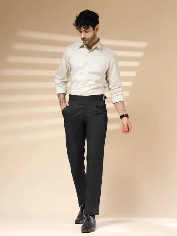 Black_Polyester_Blend_Classic_Buckle_Gurkha_Pants_For_Men
