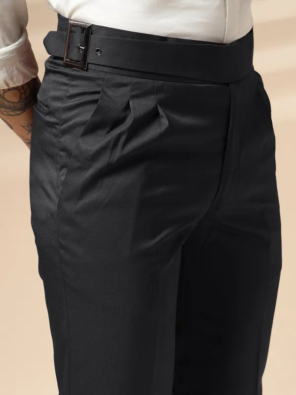 Black_Polyester_Blend_Classic_Buckle_Gurkha_Pants_For_Men