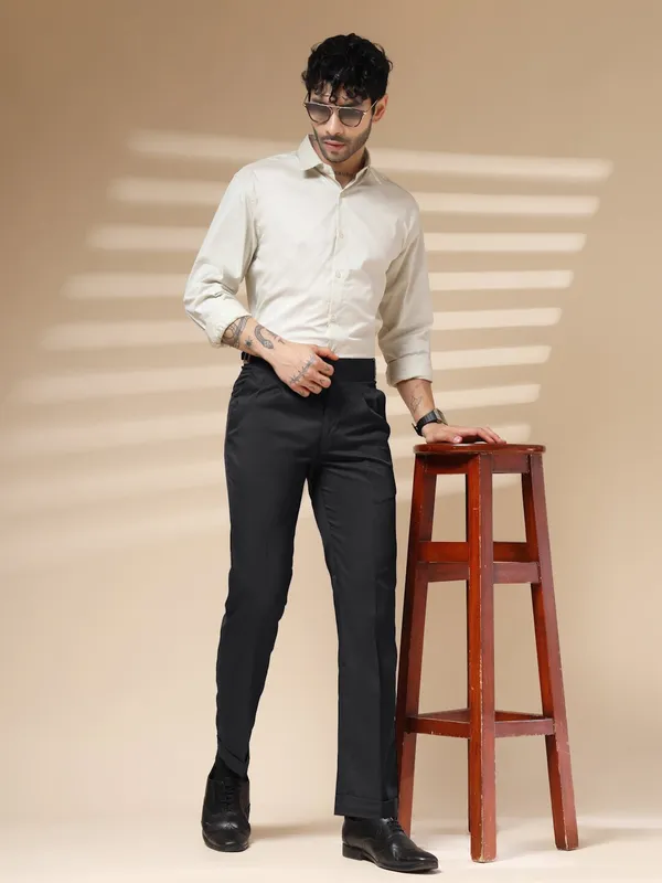 Black_Polyester_Blend_Classic_Buckle_Gurkha_Pants_For_Men
