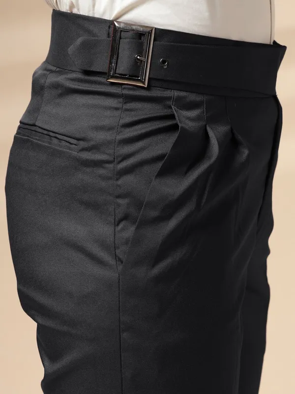 Black_Polyester_Blend_Classic_Buckle_Gurkha_Pants_For_Men