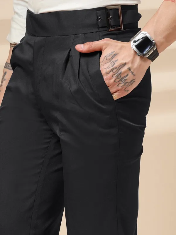 Black_Polyester_Blend_Classic_Buckle_Gurkha_Pants_For_Men