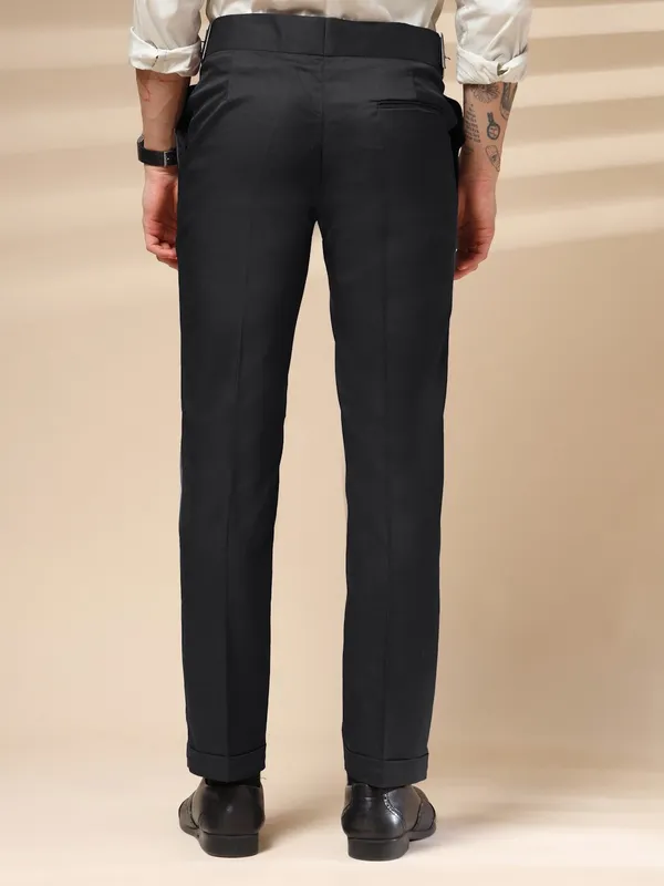 Black_Polyester_Blend_Classic_Buckle_Gurkha_Pants_For_Men